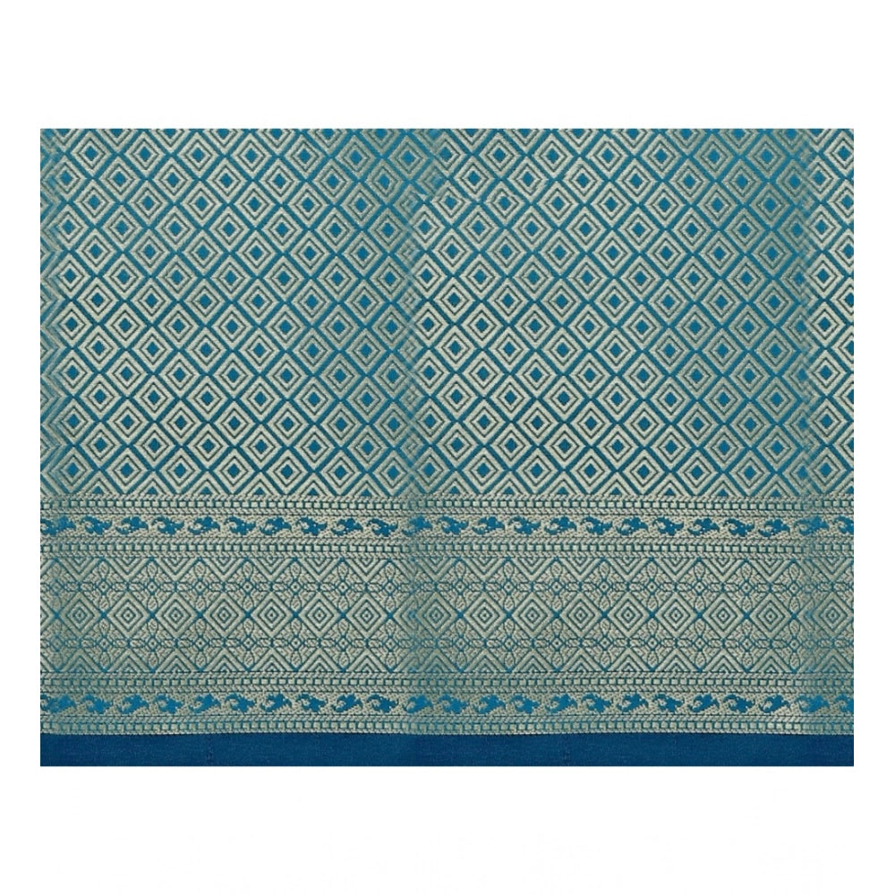 Women's Jacquard Woven Saree With Unstitched Blouse 5.5Mtr (Blue)