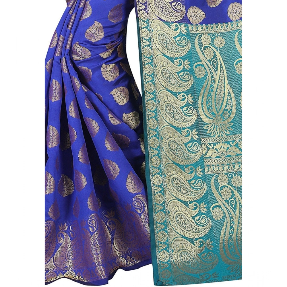 Women's Jacquard Woven Saree With Unstitched Blouse 5.5Mtr (Blue)