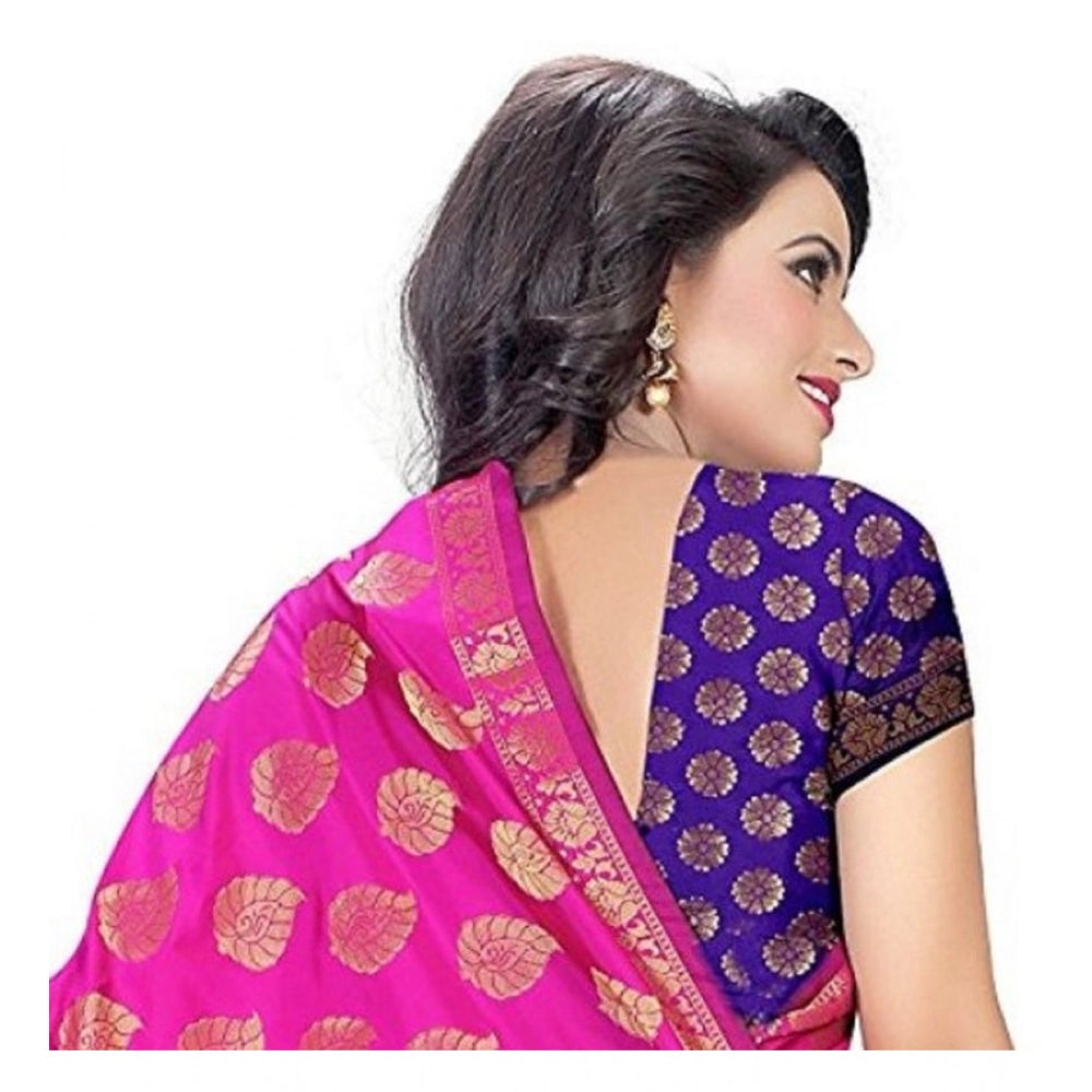 Women's Jacquard Woven Saree With Unstitched Blouse 5.5Mtr (Pink)