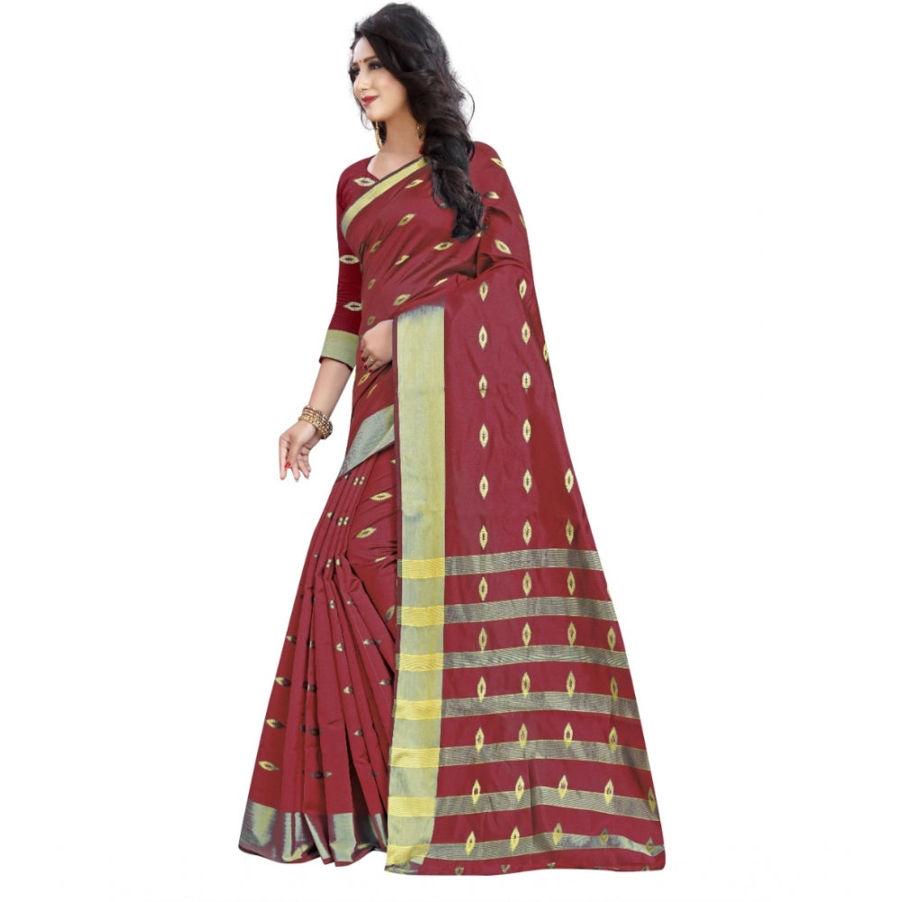 Women's Silk Blend Woven Saree With Unstitched Blouse 5.5Mtr (Red)