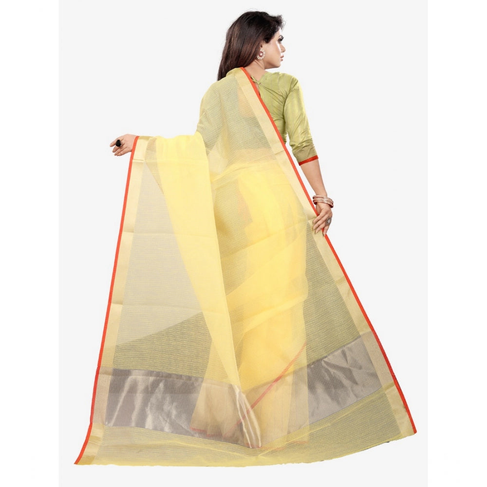 Women's Silk Blend Striped Saree With Unstitched Blouse 5.5Mtr (Yellow)