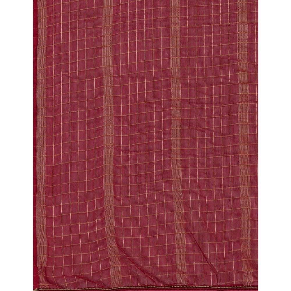 Women's Silk Blend Checkered Saree With Unstitched Blouse 5.5Mtr (Red)