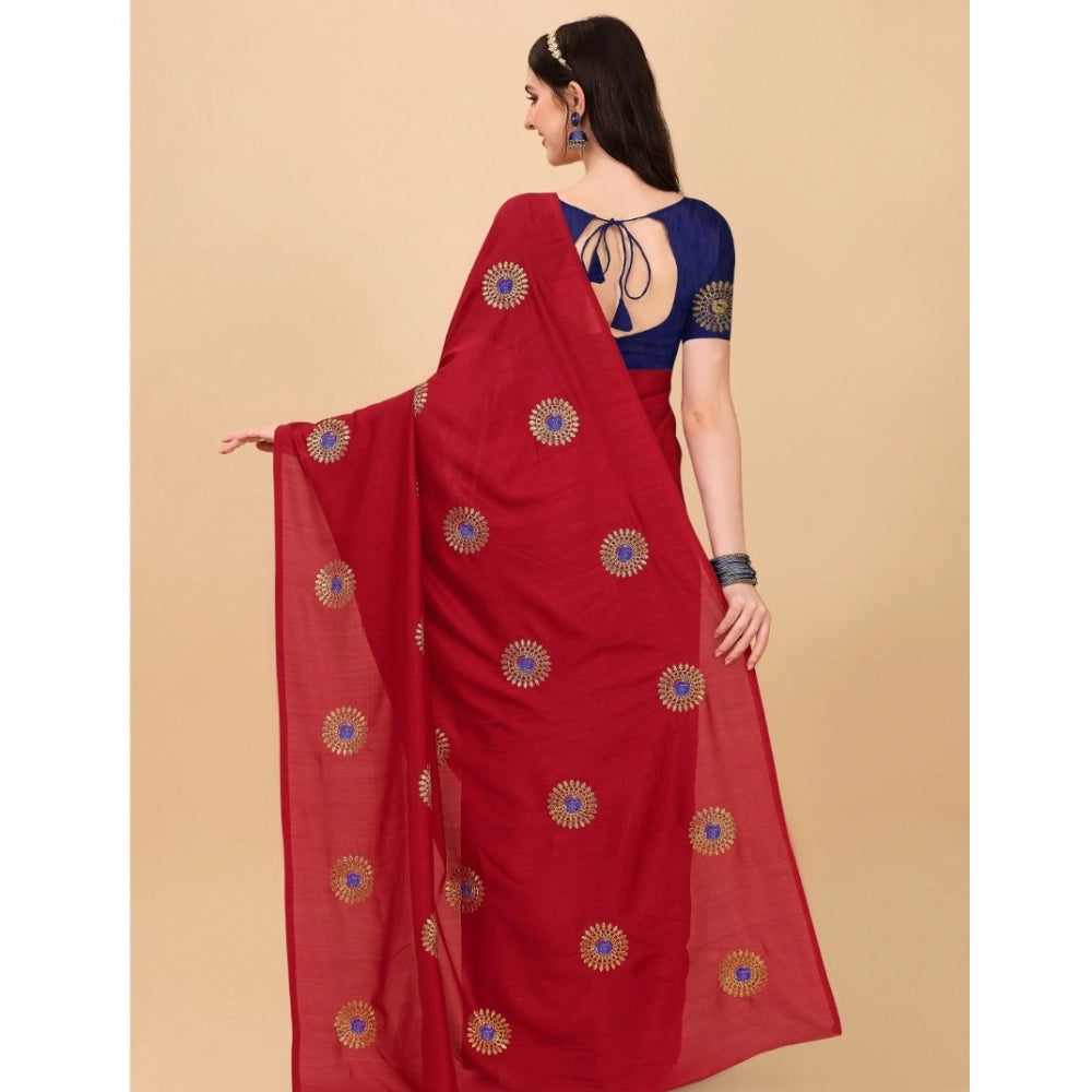 Women's Silk Blend Embroidered Saree With Unstitched Blouse 5.5Mtr (Red)