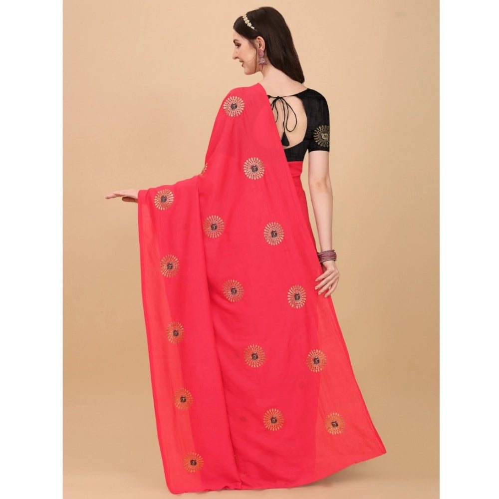 Women's Silk Blend Embroidered Saree With Unstitched Blouse 5.5Mtr (Pink)