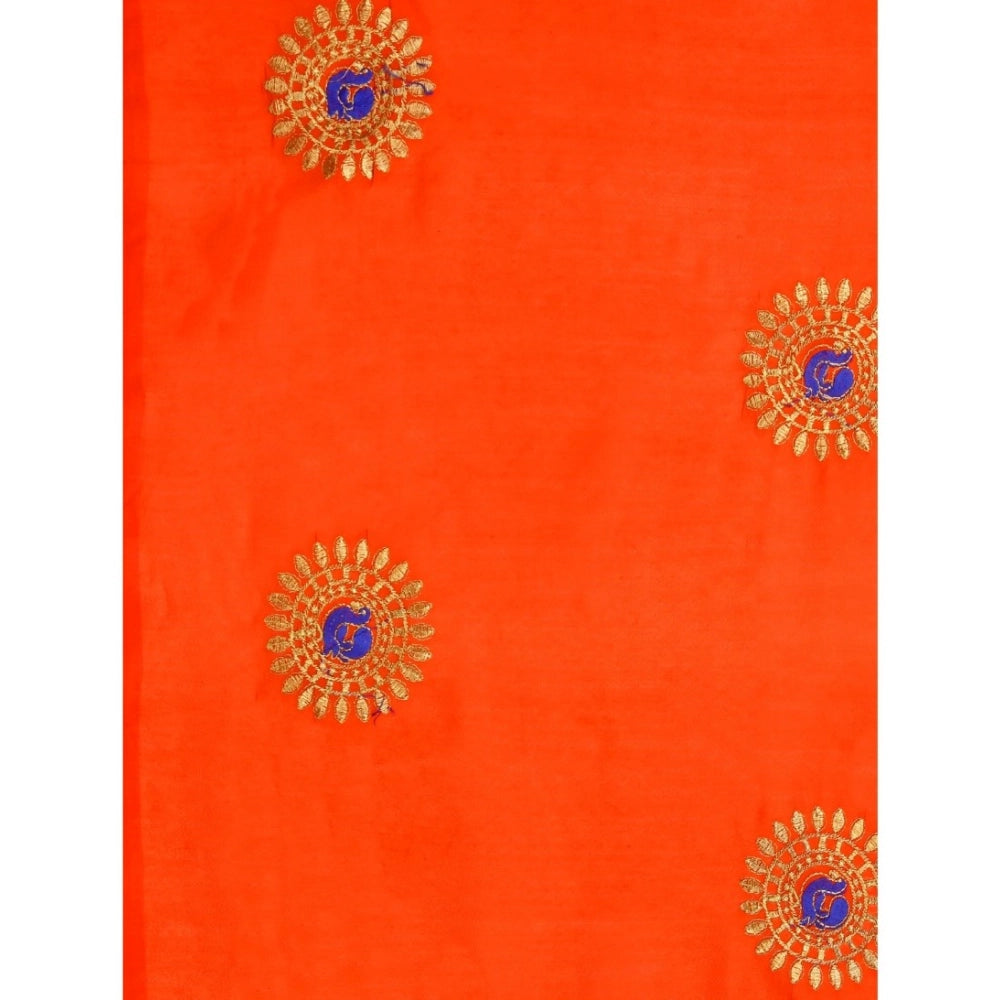 Women's Silk Blend Embroidered Saree With Unstitched Blouse 5.5Mtr (Orange)
