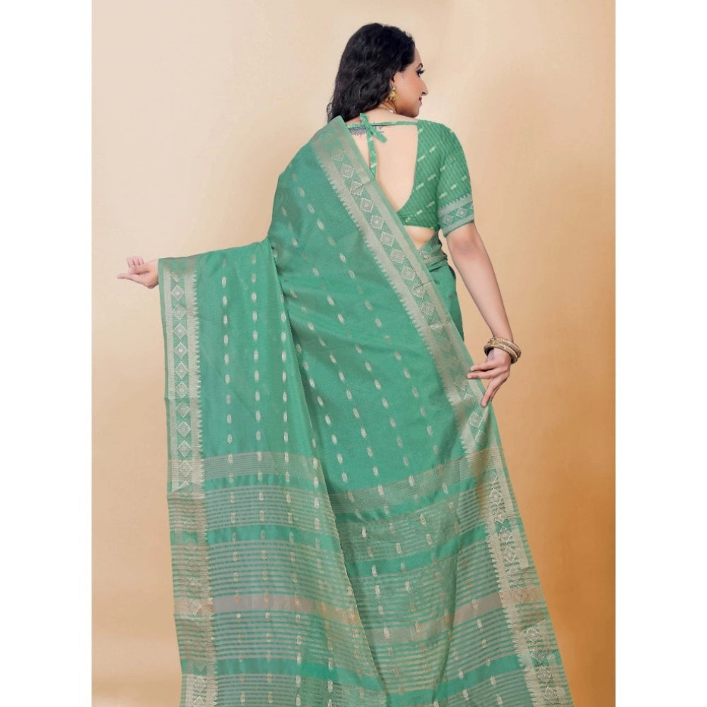 Women's Silk Blend Woven Saree With Unstitched Blouse 5.5Mtr (Dark Green)