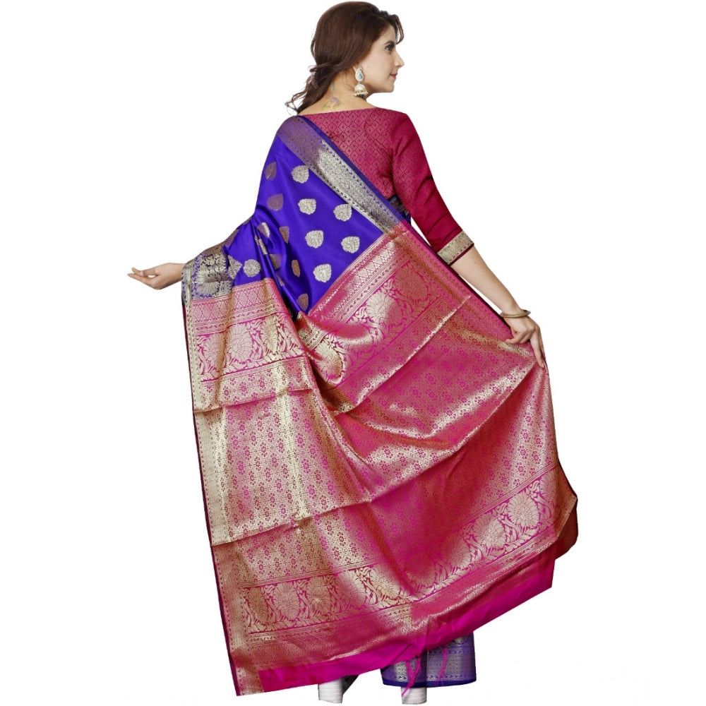 Women's Jacquard Woven Saree With Unstitched Blouse 5.5Mtr (Dark Blue)