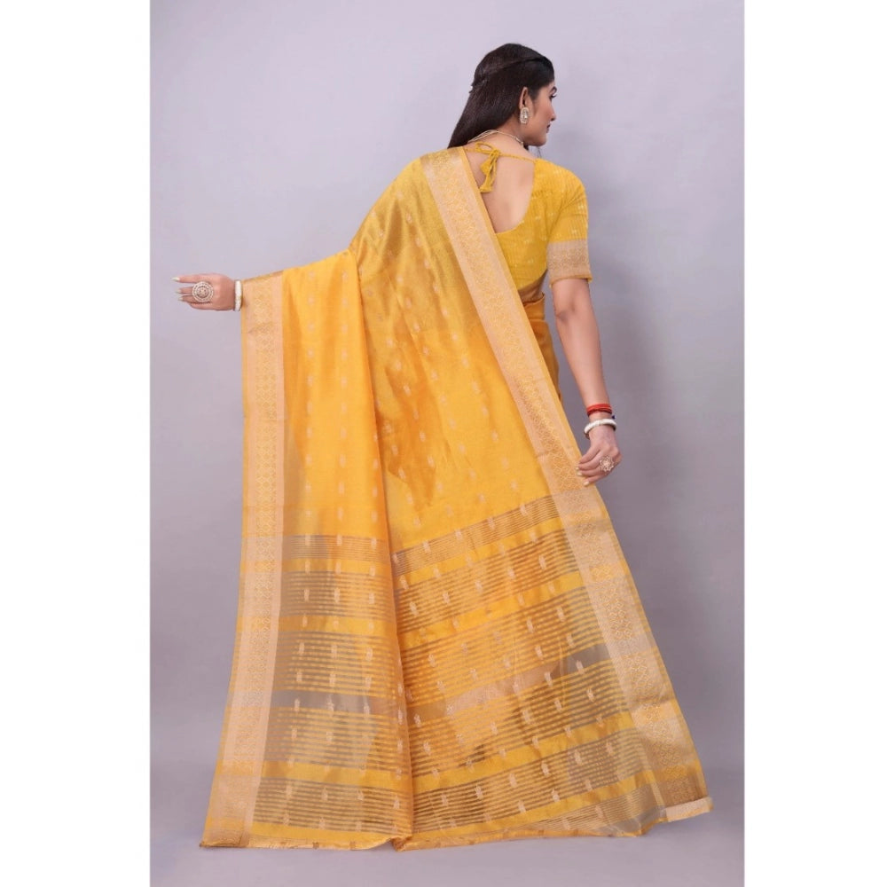 Women's Silk Blend Woven Saree With Unstitched Blouse 5.5Mtr (Yellow)