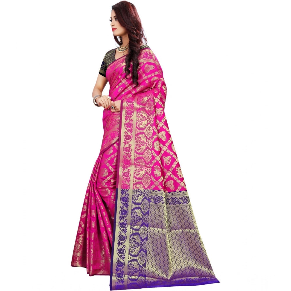 Women's Jacquard Woven Saree With Unstitched Blouse 5.5Mtr (Pink)