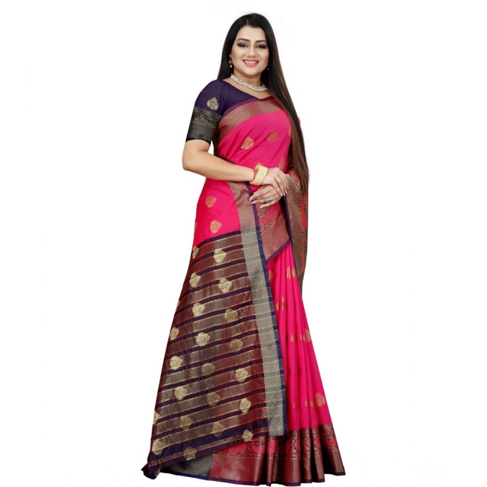 Women's Silk Blend Woven Saree With Unstitched Blouse 5.5Mtr (Purple-Pink)