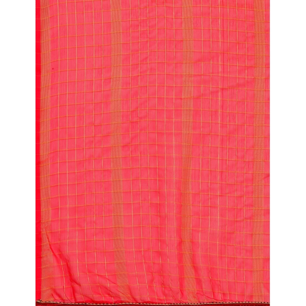 Women's Silk Blend Checkered Saree With Unstitched Blouse 5.5Mtr (Pink)