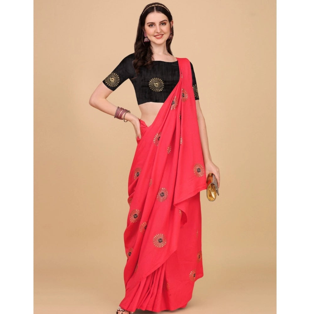 Women's Silk Blend Embroidered Saree With Unstitched Blouse 5.5Mtr (Pink)