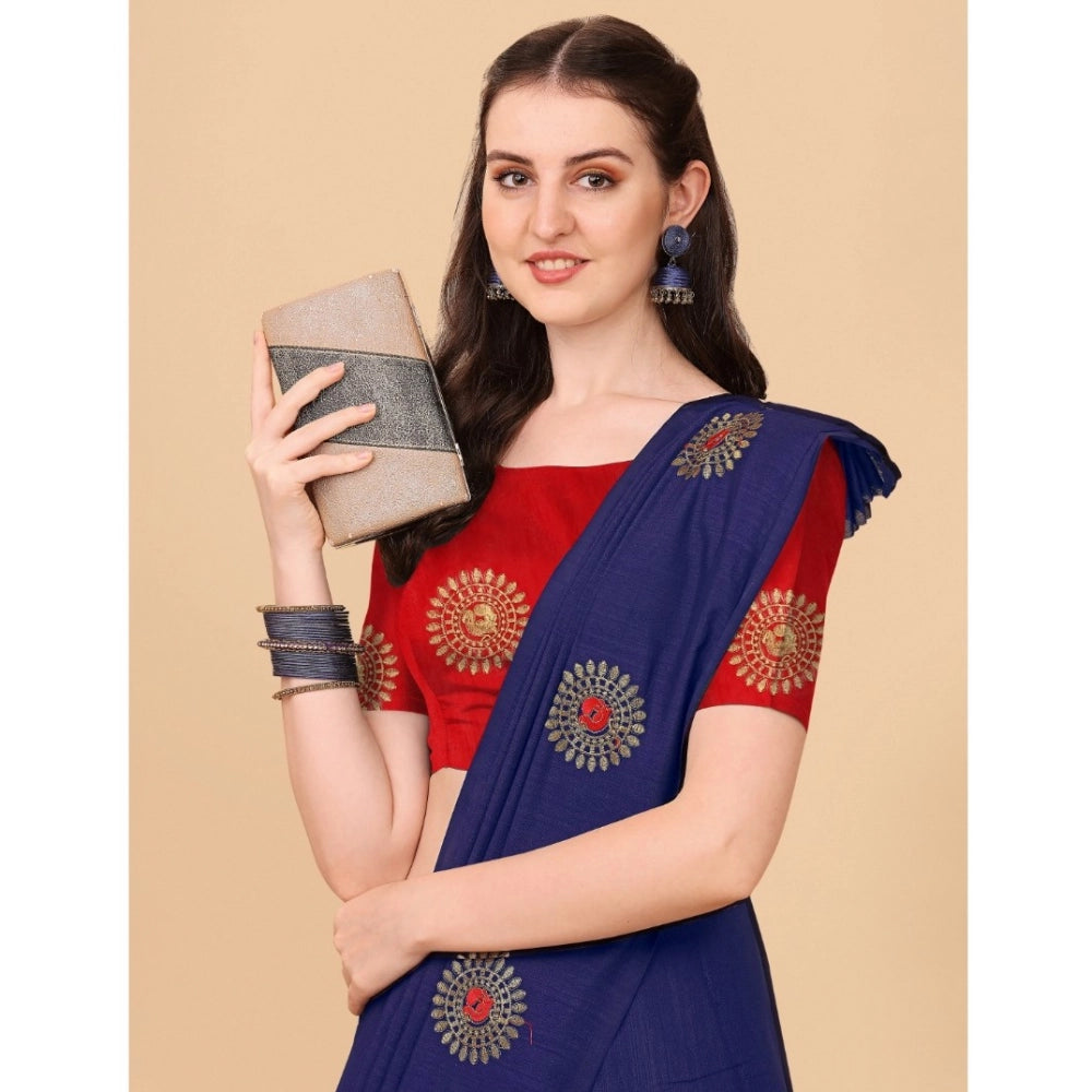 Women's Silk Blend Embroidered Saree With Unstitched Blouse 5.5Mtr (Blue)