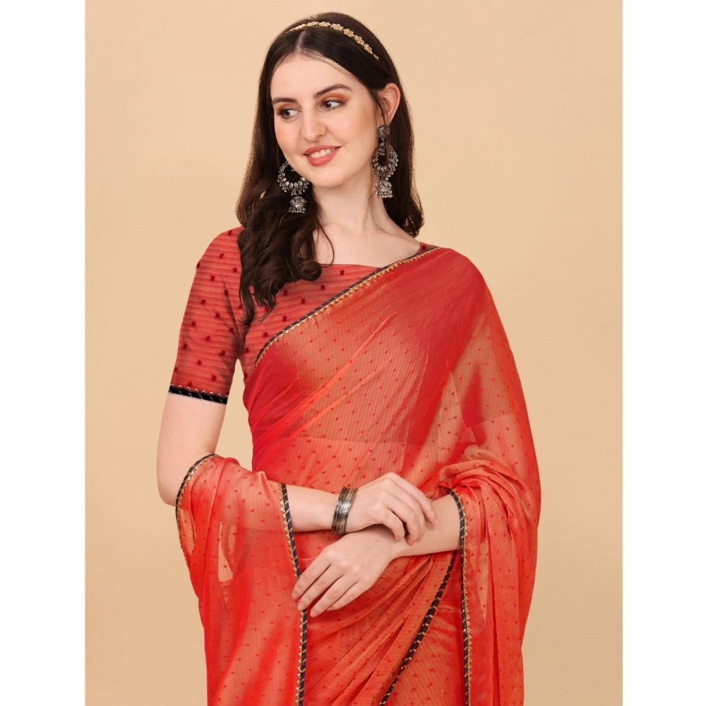 Women's Silk Blend Embellished Saree With Unstitched Blouse 5.5Mtr (Red)