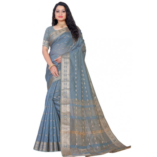 Women's Silk Blend Woven Saree With Unstitched Blouse 5.5Mtr (Grey)