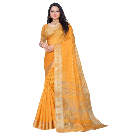 Women's Silk Blend Woven Saree With Unstitched Blouse 5.5Mtr (Yellow)