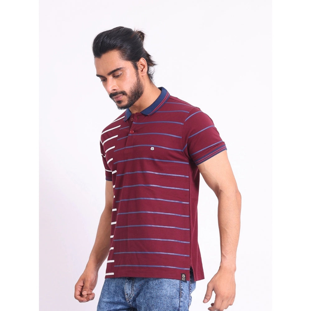 Men's Casual Cotton Printed Polo Neck Half Sleeve T-Shirt (Purple)
