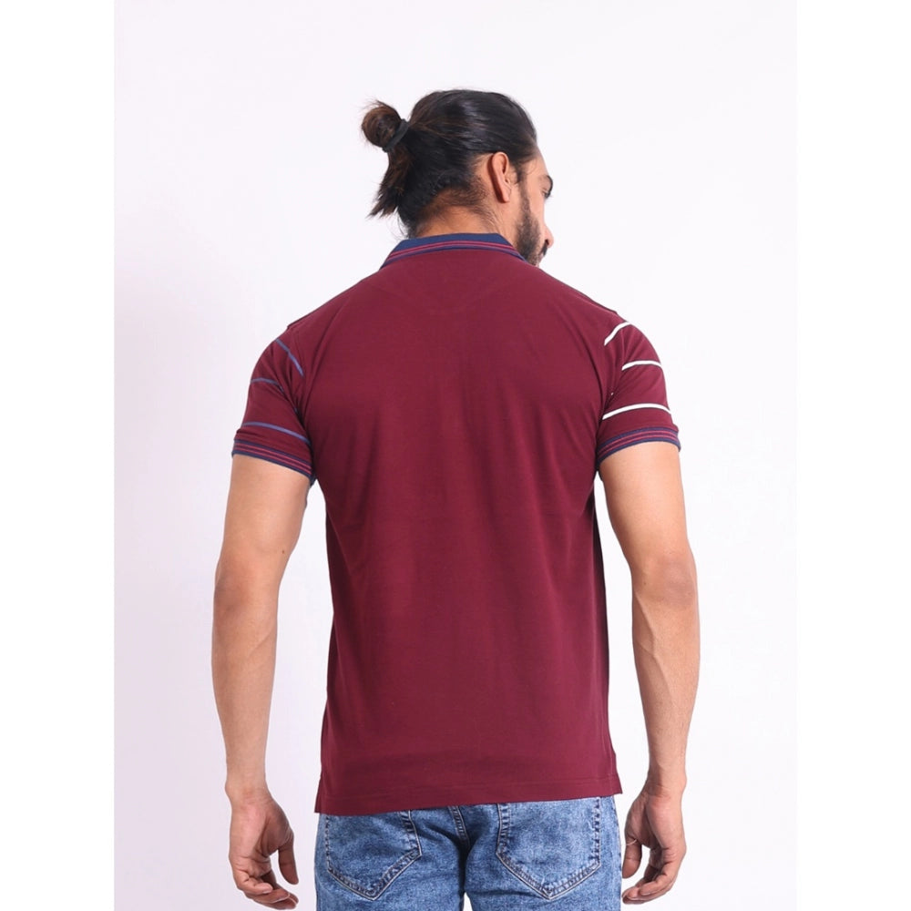 Men's Casual Cotton Printed Polo Neck Half Sleeve T-Shirt (Purple)