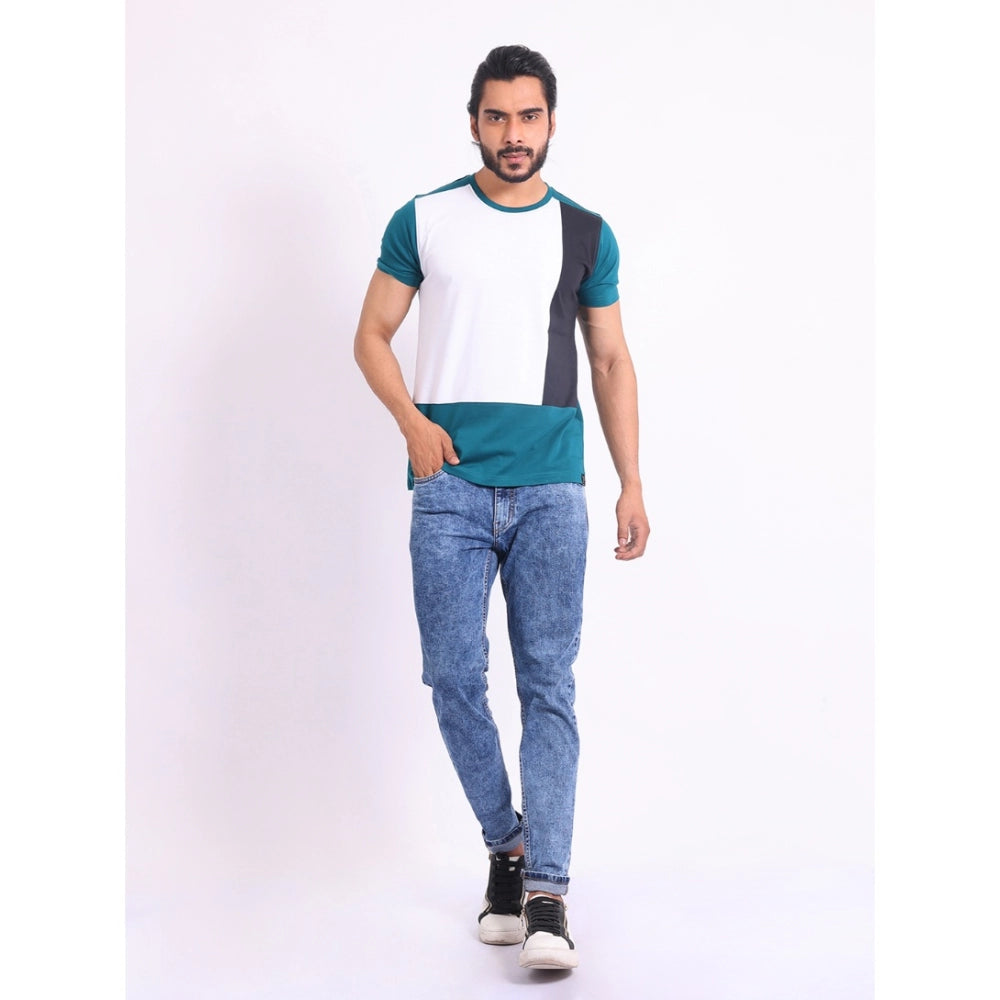 Men's Casual Cotton Printed Round Neck Half Sleeve T-Shirt (Green)