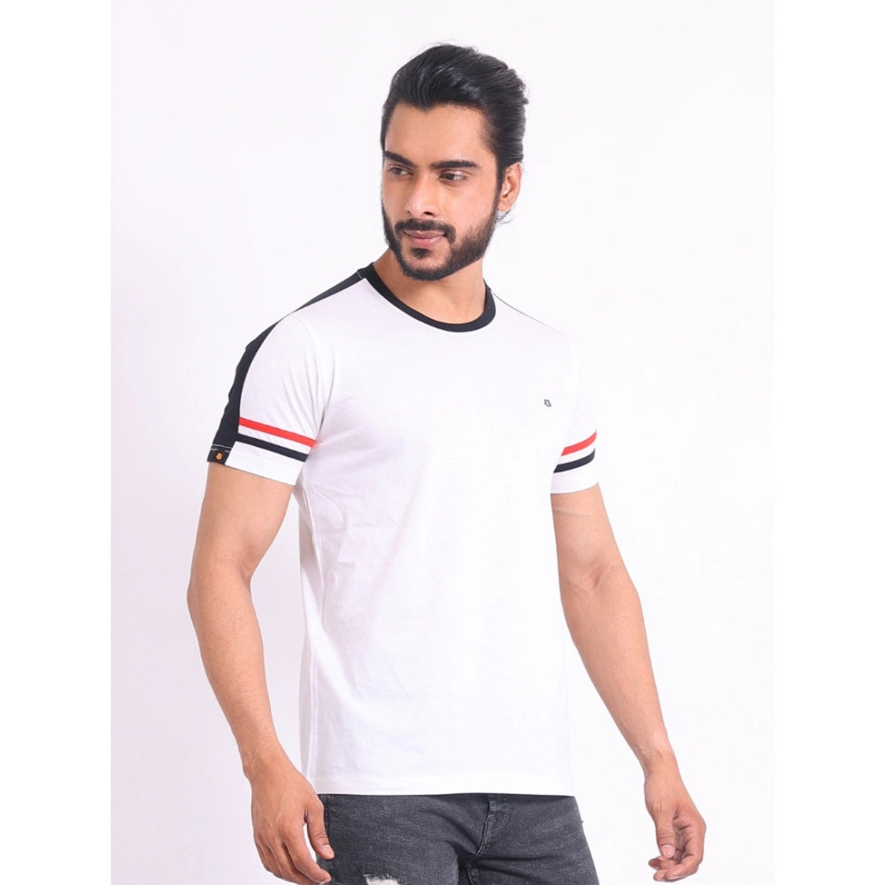 Men's Casual Cotton Printed Round Neck Half Sleeve T-Shirt (White)