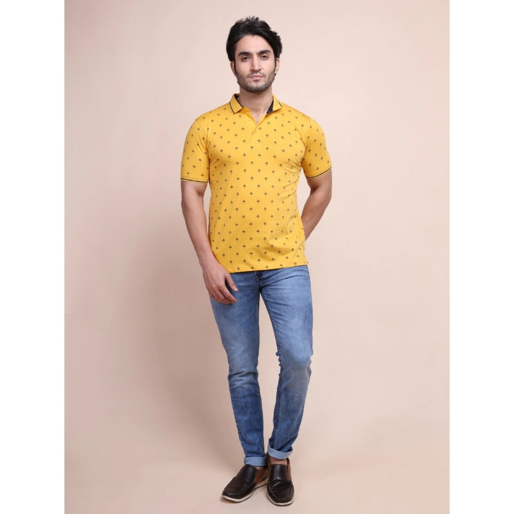 Men's Casual Cotton Printed Polo Neck Half Sleeve T-Shirt (Mustard)
