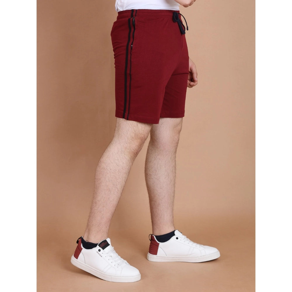 Men's Casual Cotton Striped Above knee Shorts (Maroon)