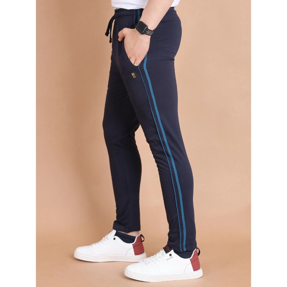 Men's Casual Cotton Striped Full Length Track Pant (Navy)