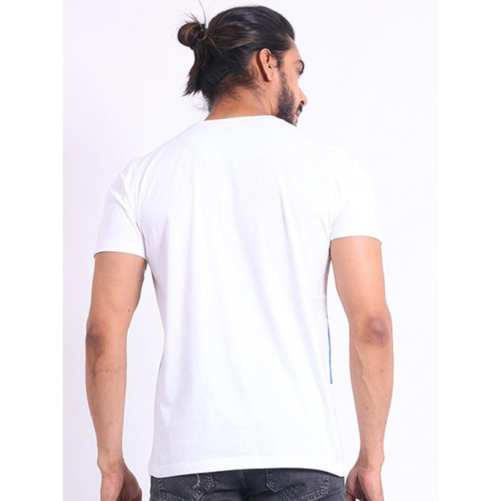 Men's Casual Cotton Printed Round Neck Half Sleeve T-Shirt (Blue)