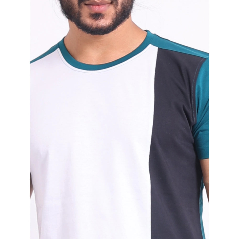 Men's Casual Cotton Printed Round Neck Half Sleeve T-Shirt (Green)