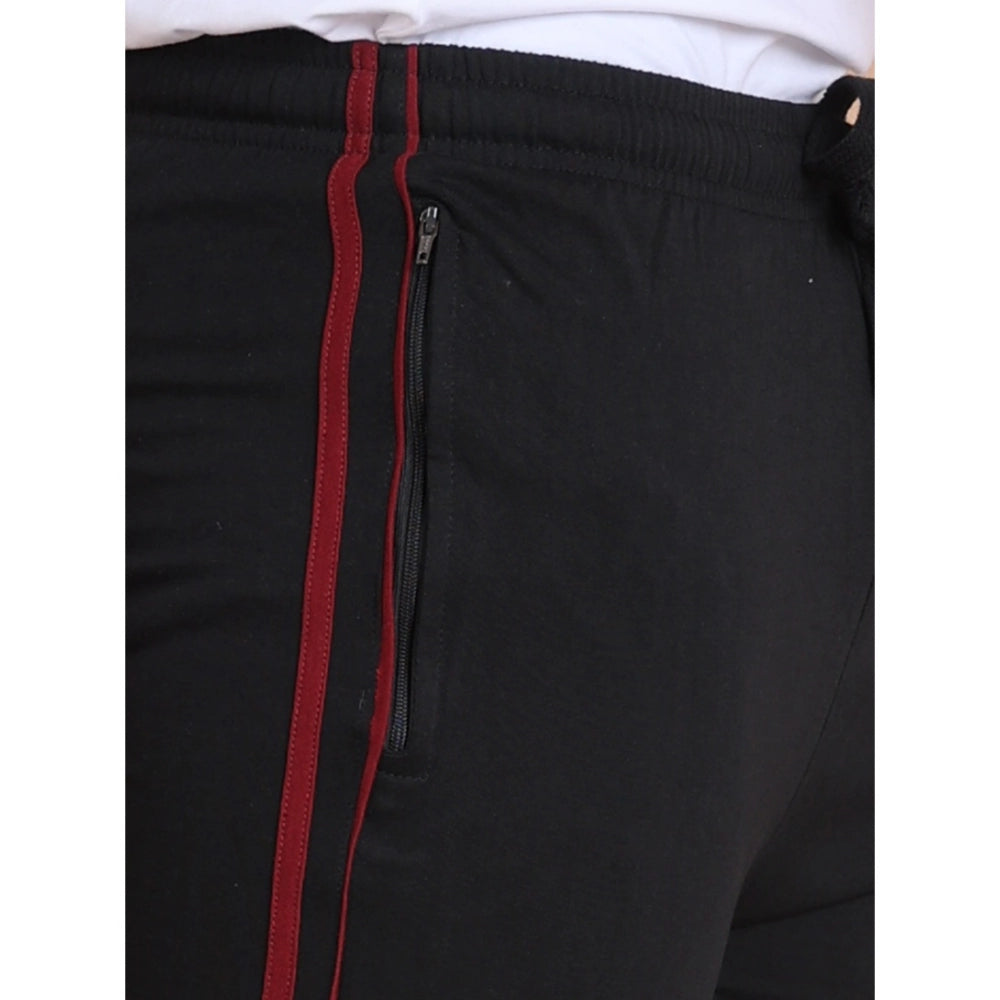 Men's Casual Cotton Striped Full Length Track Pant (Black)