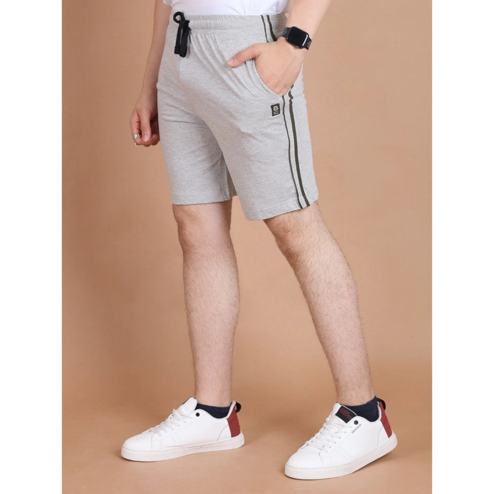 Men's Casual Cotton Striped Above knee Shorts (Greymelange)