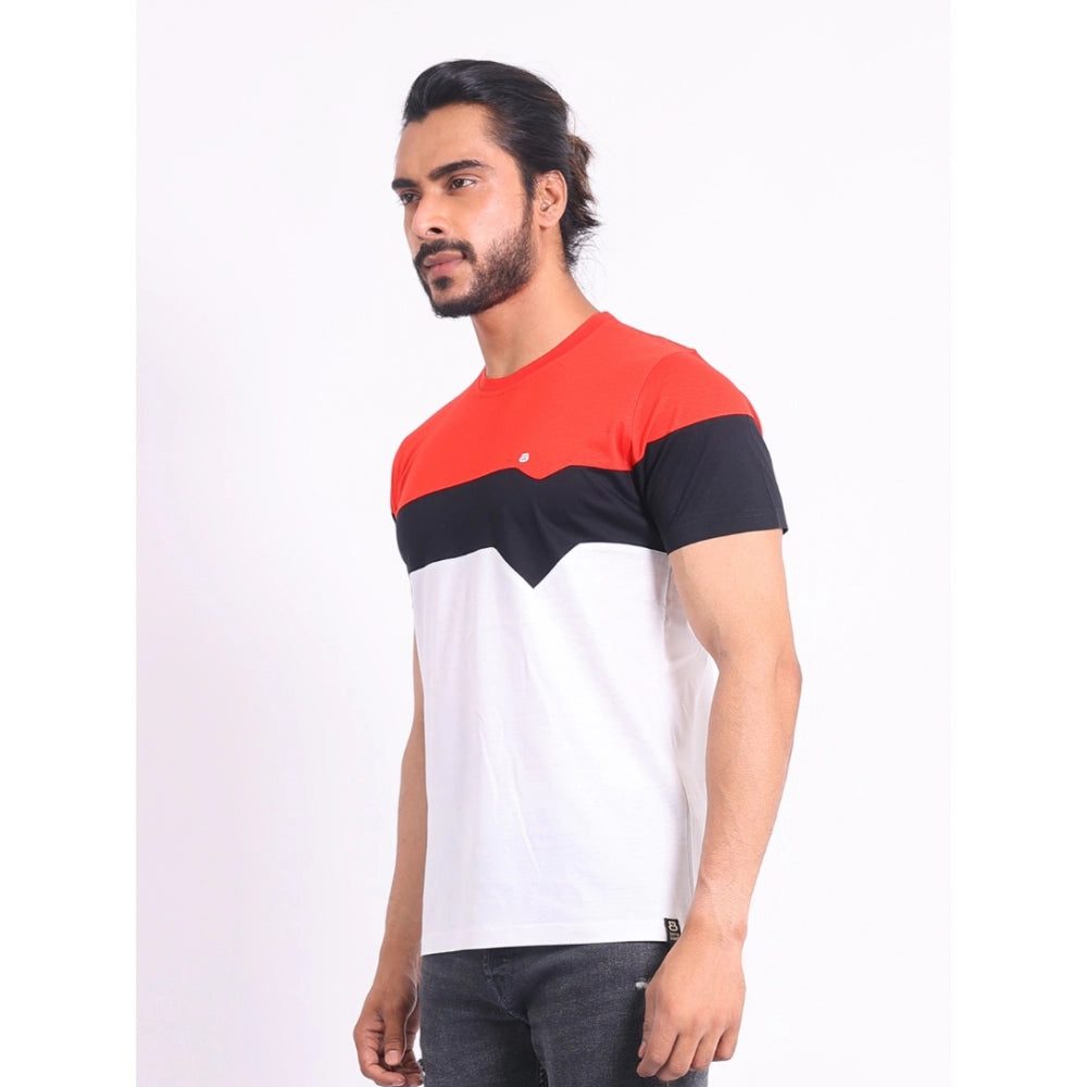 Men's Casual Cotton Printed Round Neck Half Sleeve T-Shirt (Red)