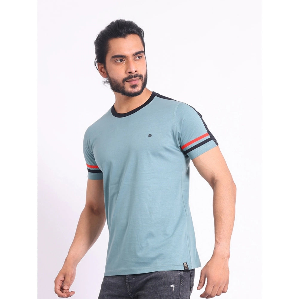 Men's Casual Cotton Printed Round Neck Half Sleeve T-Shirt (Grey)