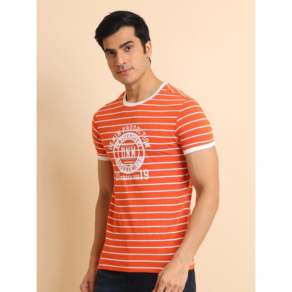 Men's Casual Cotton Printed Round Neck Half Sleeve T-Shirt (Rust)