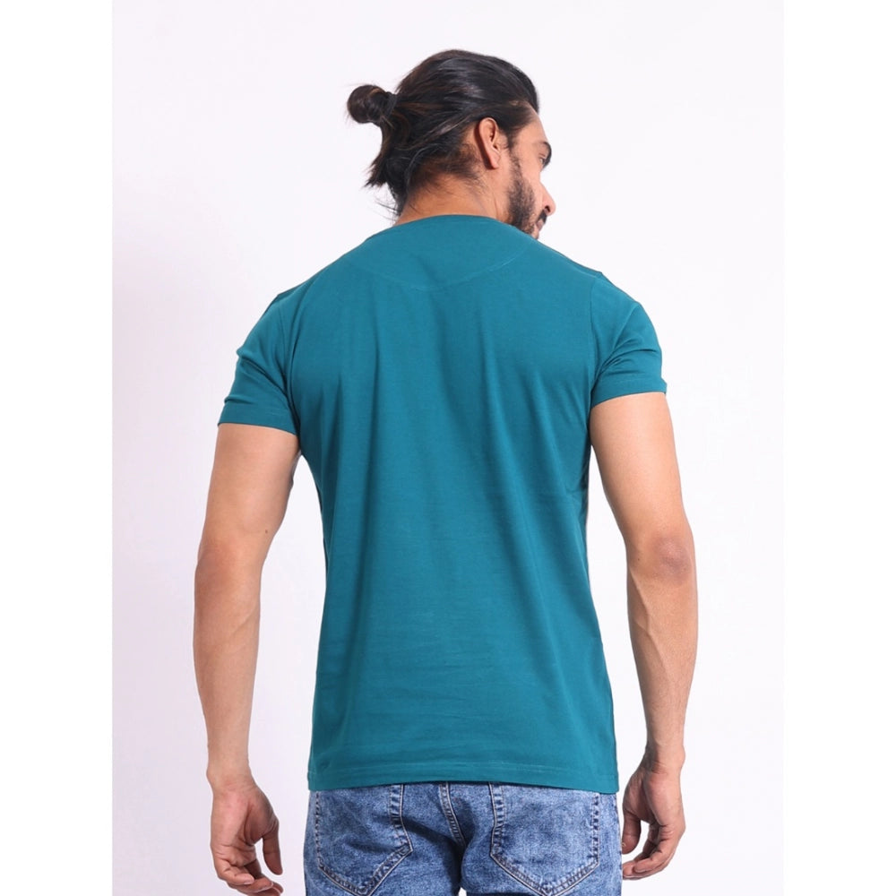Men's Casual Cotton Printed Round Neck Half Sleeve T-Shirt (Green)