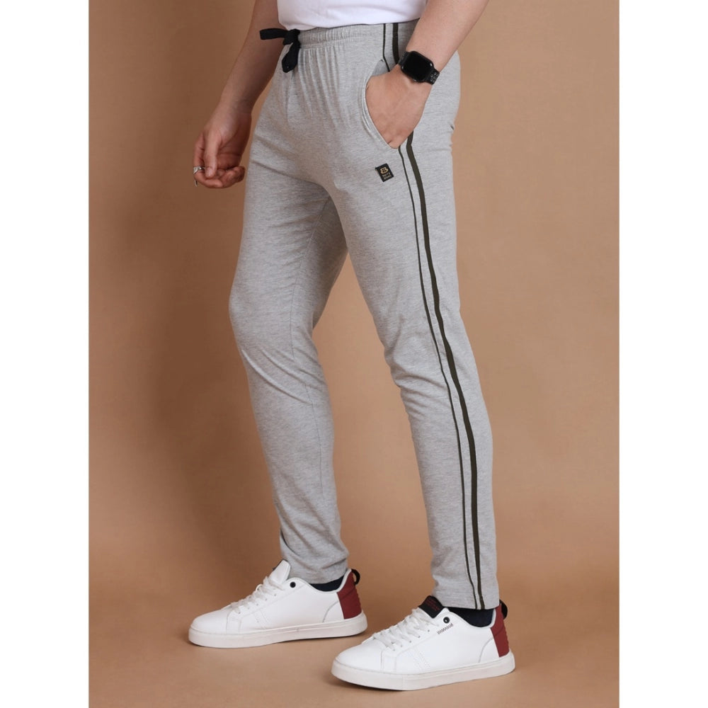 Men's Casual Cotton Striped Full Length Track Pant (Greymelange)