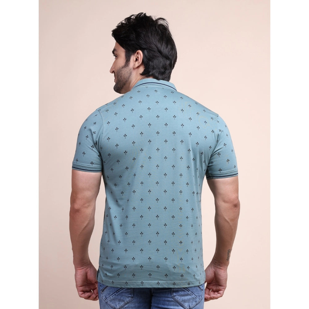 Men's Casual Cotton Printed Polo Neck Half Sleeve T-Shirt (Grey)