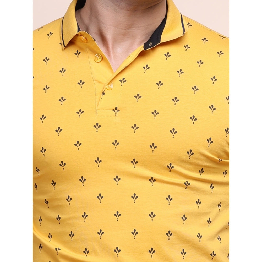 Men's Casual Cotton Printed Polo Neck Half Sleeve T-Shirt (Mustard)