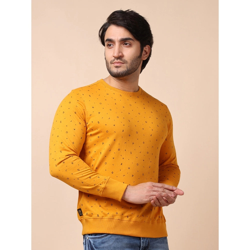 Men's Casual Cotton Printed Round Neck Full Sleeve Sweat T-Shirt (Mustard)