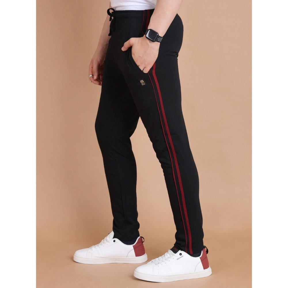 Men's Casual Cotton Striped Full Length Track Pant (Black)