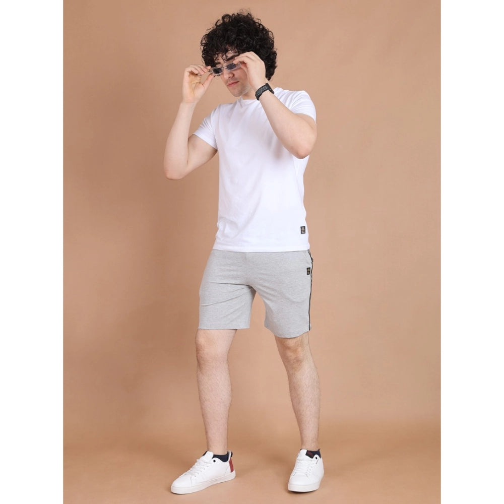 Men's Casual Cotton Striped Above knee Shorts (Greymelange)