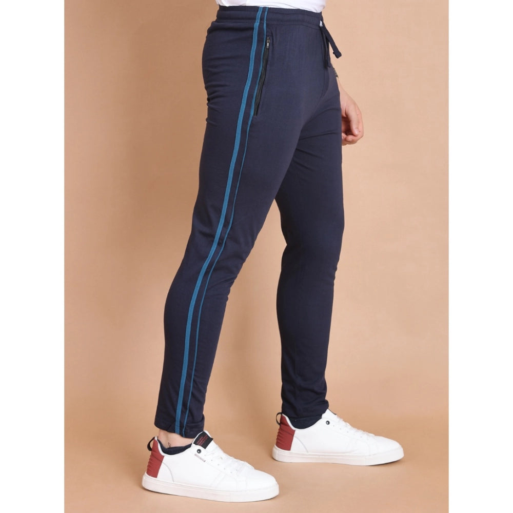 Men's Casual Cotton Striped Full Length Track Pant (Navy)