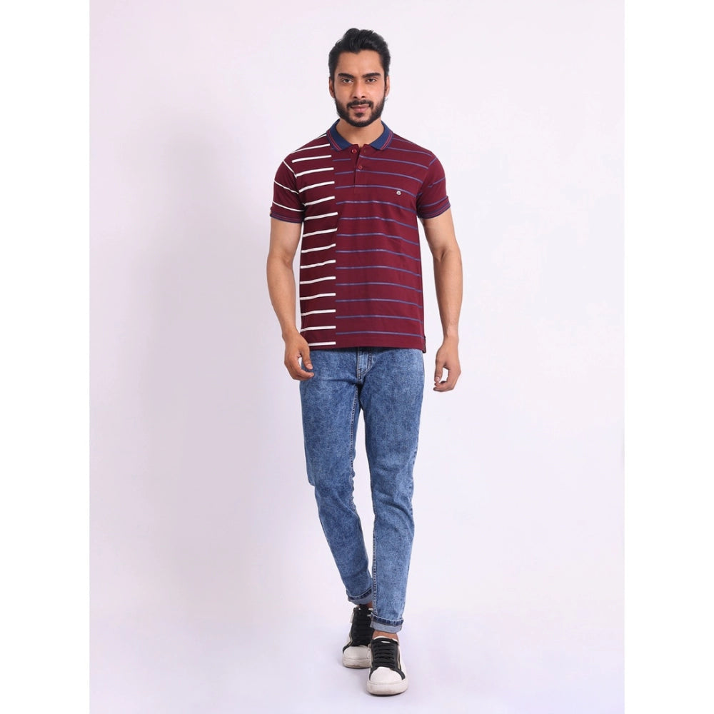 Men's Casual Cotton Printed Polo Neck Half Sleeve T-Shirt (Purple)