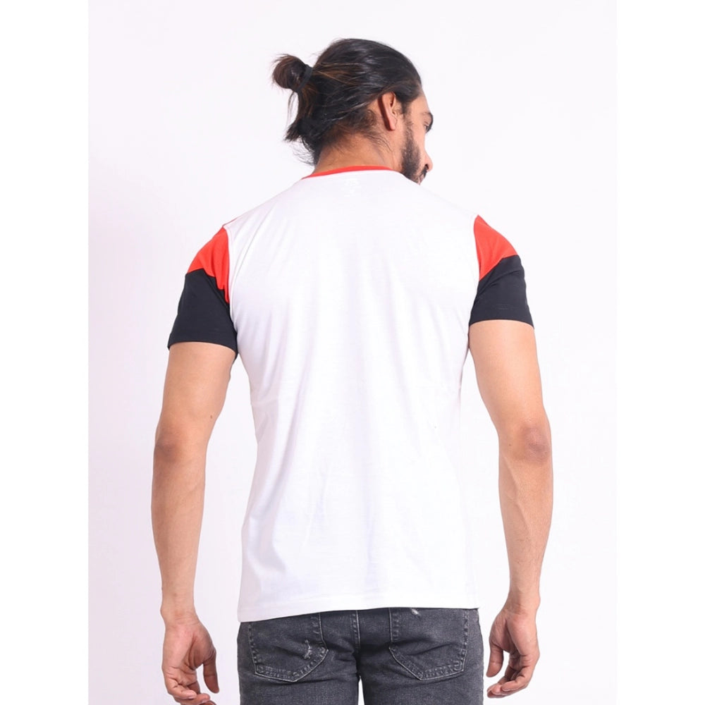 Men's Casual Cotton Printed Round Neck Half Sleeve T-Shirt (Red)