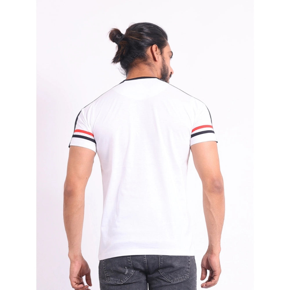 Men's Casual Cotton Printed Round Neck Half Sleeve T-Shirt (White)