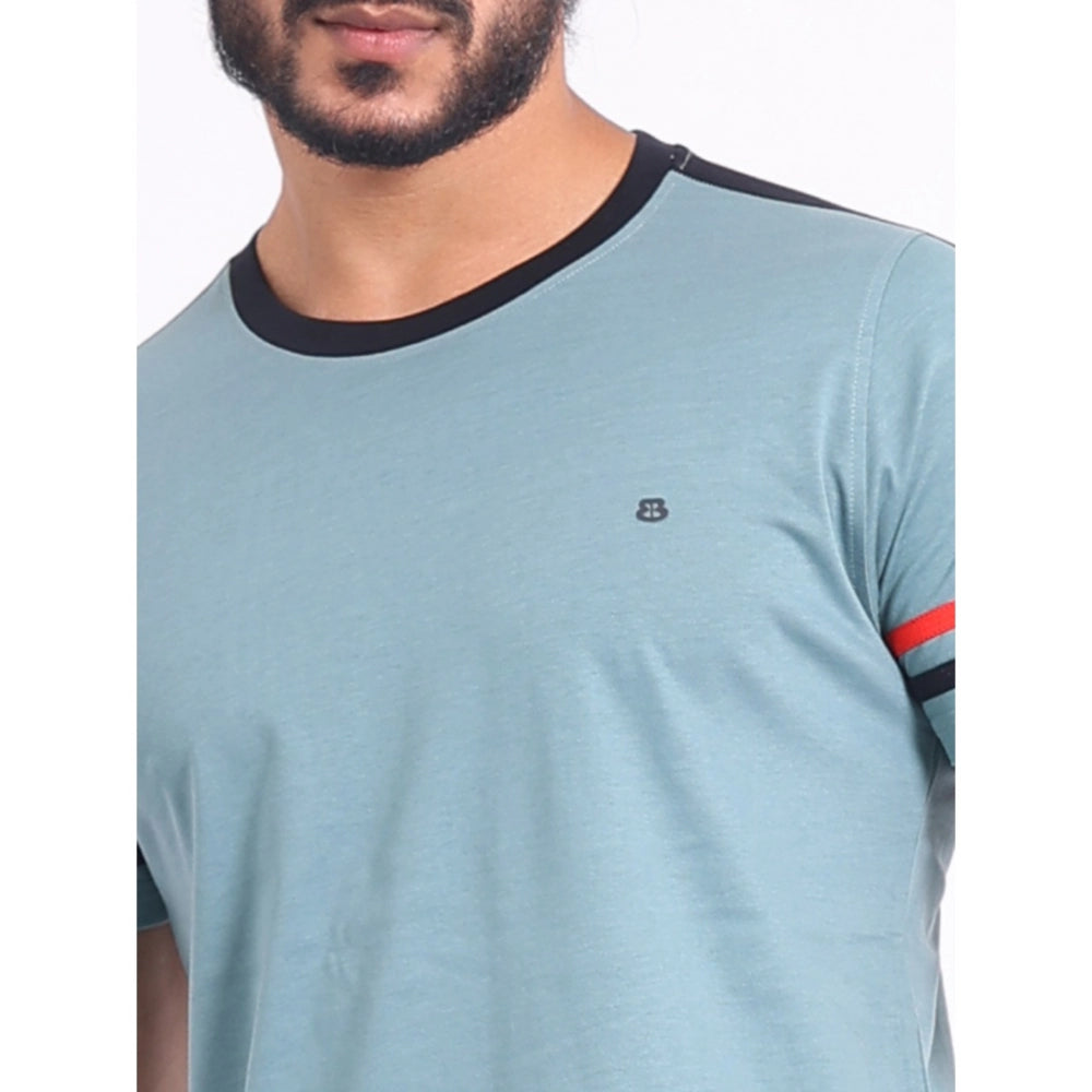 Men's Casual Cotton Printed Round Neck Half Sleeve T-Shirt (Grey)