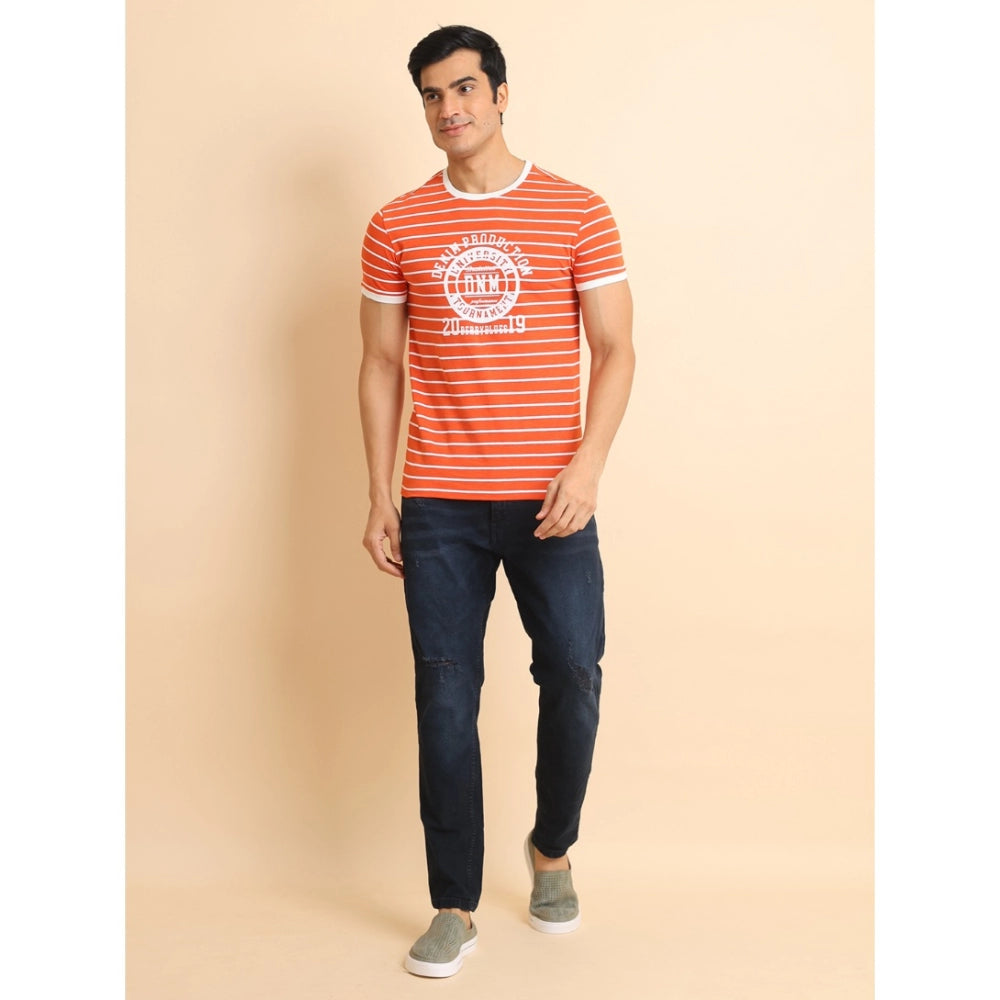 Men's Casual Cotton Printed Round Neck Half Sleeve T-Shirt (Rust)