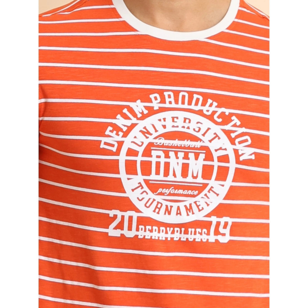 Men's Casual Cotton Printed Round Neck Half Sleeve T-Shirt (Rust)