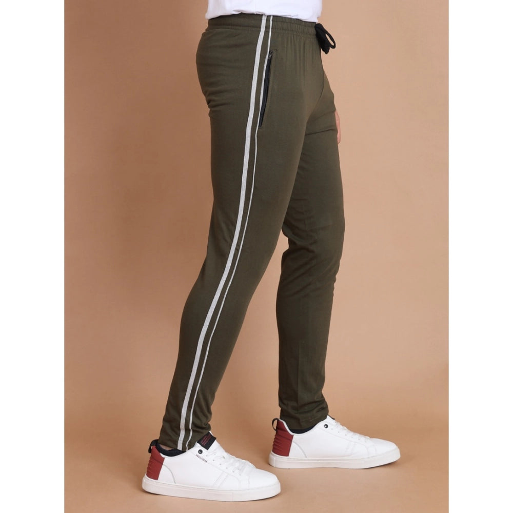 Men's Casual Cotton Striped Full Length Track Pant (olive)
