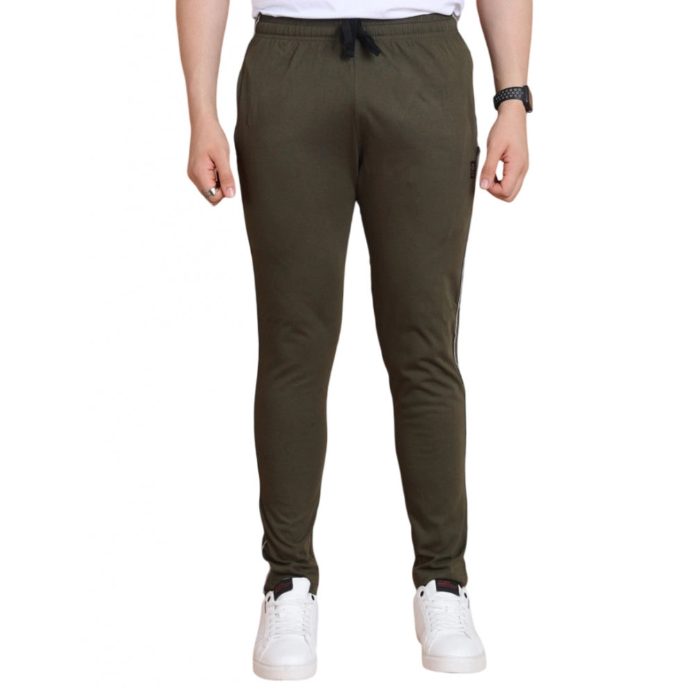 Men's Casual Cotton Striped Full Length Track Pant (olive)
